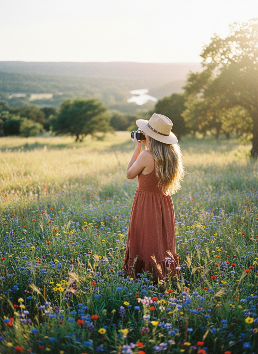 Woman photographer capturing a moment in the Texas Hill Country